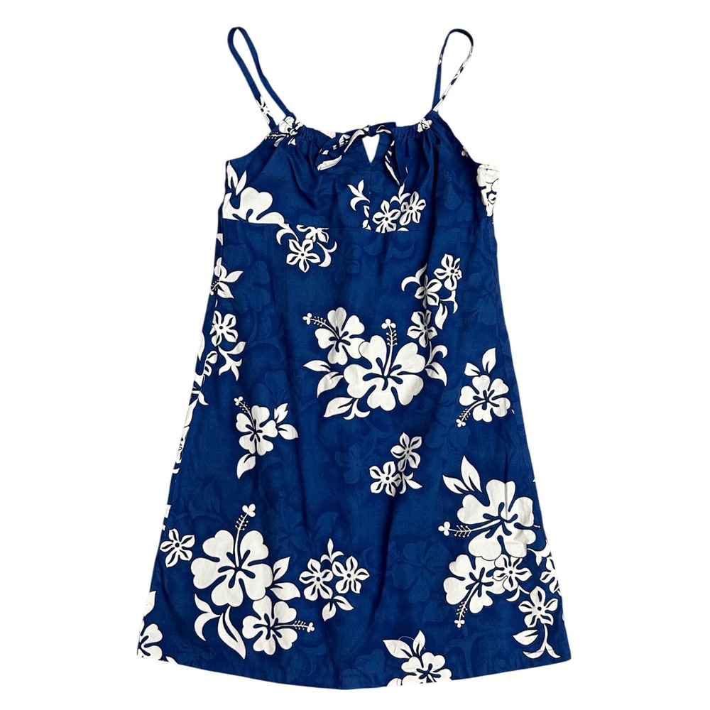 Blue Hibiscus Floral Mini Dress Vintage Made in Hawaii beach coastal vacation‎
